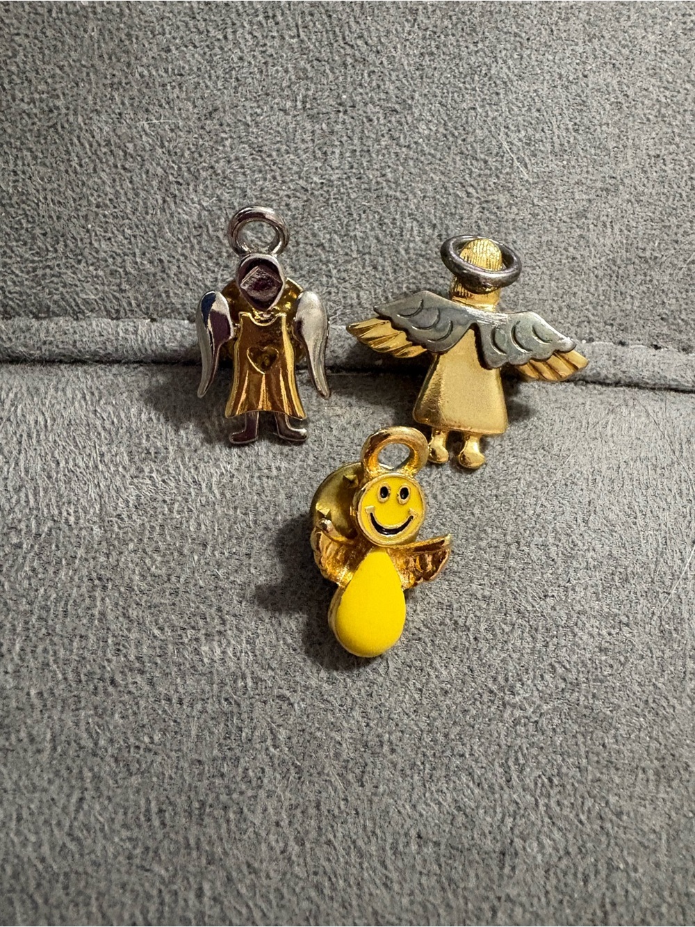 Lot Of 3 Angel Lapel Hat Pins Gold And Silver Tone Smiley Face